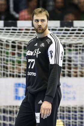 Goalkeeper Andreas Wolff THW Kiel Handball Bundesliga Season 2017 2018 Scoring game SC Magdeburg vs. THW Kiel in the GETEC Arena in Magdeburg Single shot Action Germany Handball Mann Maenner 11 03 2018
