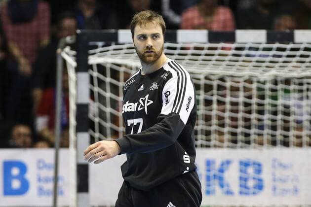 Goalkeeper Andreas Wolff THW Kiel Handball Bundesliga Season 2017 2018 Scoring game SC Magdeburg vs. THW Kiel in the GETEC Arena in Magdeburg Single shot Action Germany Handball Mann Maenner 11 03 2018
