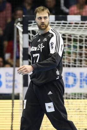Goalkeeper Andreas Wolff THW Kiel Handball Bundesliga Season 2017 2018 Scoring game SC Magdeburg vs. THW Kiel in the GETEC Arena in Magdeburg Single shot Action Germany Handball Mann Maenner 11 03 2018