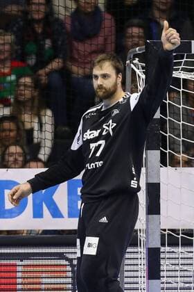 Goalkeeper Andreas Wolff THW Kiel Handball Bundesliga Season 2017 2018 Scoring game SC Magdeburg vs. THW Kiel in the GETEC Arena in Magdeburg Single shot Action Germany Handball Mann Maenner 11 03 2018