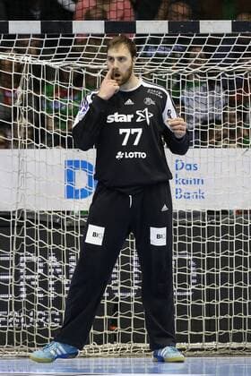 Goalkeeper Andreas Wolff THW Kiel Handball Bundesliga Season 2017 2018 League match SC Magdeburg vs. THW Kiel at the GETEC Arena in Magdeburg Cut Out Action Germany Handball Mann Maenner 11 03 2018