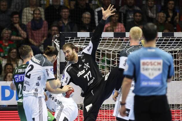 Goalkeeper Andreas Wolff THW Kiel Handball Bundesliga Season 2017 2018 League match SC Magdeburg vs. THW Kiel in the GETEC Arena in Magdeburg Action Germany Handball Mann Maenner 11 03 2018