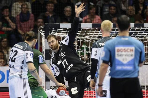Goalkeeper Andreas Wolff THW Kiel Handball Bundesliga Season 2017 2018 League match SC Magdeburg vs. THW Kiel in the GETEC Arena in Magdeburg Action Germany Handball Mann Maenner 11 03 2018