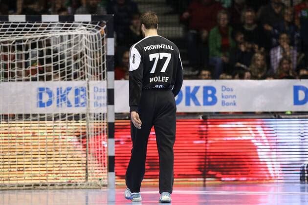 Goalkeeper Andreas Wolff THW Kiel Handball Bundesliga Season 2017 2018 League match SC Magdeburg vs. THW Kiel at the GETEC Arena in Magdeburg Cut Out Action Germany Handball Mann Maenner 11 03 2018