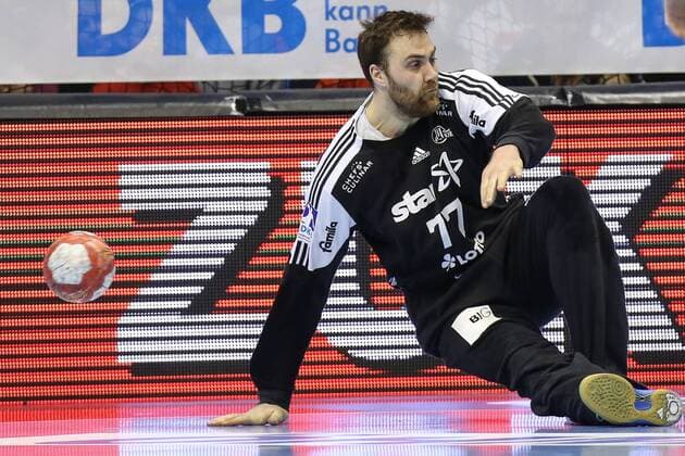 Goalkeeper Andreas Wolff THW Kiel Handball Bundesliga Season 2017 2018 League match SC Magdeburg vs. THW Kiel at the GETEC Arena in Magdeburg Cut Out Action Germany Handball Mann Maenner 11 03 2018