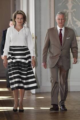 Queen Mathilde of Belgium and King Philippe - Filip of Belgium arrive at the Royal castle in Laken - Laeken, as Belgian national soccer team Red Devils are received by Royal couple after the presence in the semi-final of the soccer World cup in Russia, Sunday 15 July 2018. ERICxLALMAND x05386507x