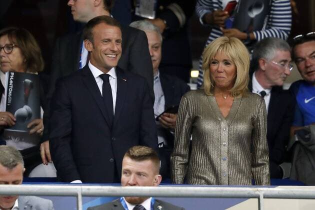 French President Emmanuel Macron and his wife Brigitte Macron during the UEFA Nations League A group 1 qualifying match between France and The Netherlands on September 09, 2018 at Stade de France in Saint Denis, France UEFA Nations League A group 1 2018 2019 xVIxVIxImagesx xMauricexvanxSteenxIVx 12114217