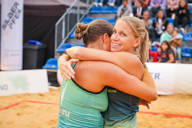 Winner of the German Beach Tennis Championships PELSTER, Margarete GER and BIGLMAIER, Maraike GER , Final of the German Womens Championships DTB between BIGLMAIER, Maraike GER PELSTER, Margarete GER vs BOLSMANN, Sarah GER MEYER, Christin GER , Saarlouis, Kleiner Markt, 26 08 2021,