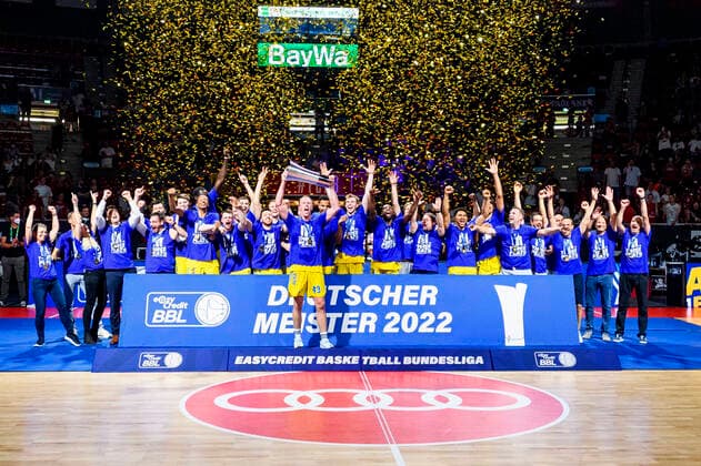 GER, easy credit BBl, final game 4, FC Bayern Muenchen Basketball vs Alba Berlin 19 06 2022, Audi Dome, Munich, GER, easy credit BBl, final game 4, FC Bayern Muenchen Basketball vs Alba Berlin, in the picture German Basketball Champion Alba Berlin nordphotoxGmbHx xStraubmeier nph00004