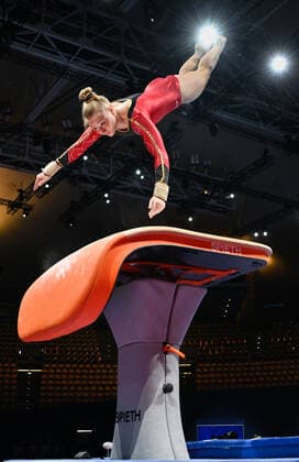 Belgian Lisa Vaelen pictured during a training session ahead of the European Championships Gymanstics in Munich, Germany, Tuesday 09 August 2022. The EC are taking place from 11 to 21 August. ERICxLALMAND x38597330x