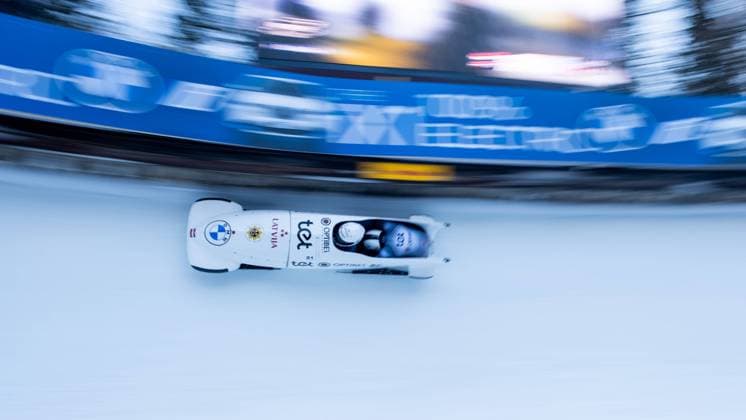 Jekabs Kalenda, Davis Springis Latvia , CH, BMW IBSF Two-man Bobsleigh World Championship, Olympic Bob Run Sankt Moritz, race men, 1 and 2 runs, 28 01 2023, season 2022 2023 CH, BMW IBSF Two-man Bobsleigh World Championship, Olympic Bob Run Sankt Moritz, race men, 1 and 2 runs, 28 01 2023, season 2022 2023 St Moritz Copyright: xEibner Memmlerx EP_MMR