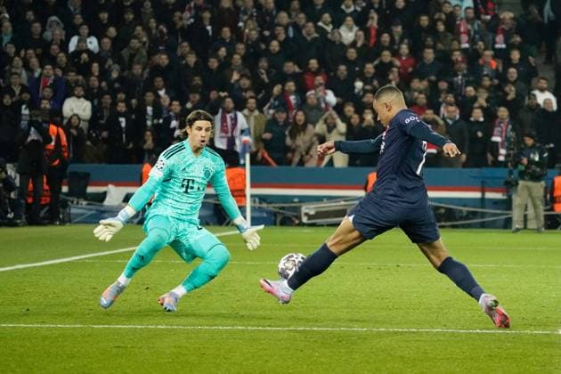 Mandatory Credit: Photo by Dave Winter Shutterstock (13765689bb) Yann Sommer of Bayern Munich saves from Kylian Mbappe of PSG Paris Saint-Germain v Bayern Munich, UEFA Champions League, Round of 16, First Leg, Football, Parc des Princes, Paris, France - 14 Feb 2023 EDITORIAL USE ONLY No use with unauthorised audio, video, data, fixture lists, club league logos or live services. Online in-match use limited to 120 images, no video emulation. No use in betting, games or single club league player publications. Paris Saint-Germain v Bayern Munich, UEFA Champions League, Round of 16, First Leg, Football, Parc des Princes, Paris, France - 14 Feb 2023 EDITORIAL USE ONLY No use with unauthorised audio, video, data, fixture lists, club league logos or live services. Online in-match use limited to 120 images, no video emulation. No use in betting, games or single club league player publications. Copyright: xDavexWinter Shutterstockx 13765689bb