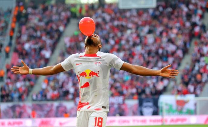 RB Leipzig Bremen Bundesliga Leipzig,Ê14 05 2023, Red Bull Arena, Football, Bundesliga, Matchday 32 , ÊRB LEIPZIG vs SV WERDER BREMEN , RB goal celebration after VAR disallowed goal In picture The alleged scorer Christopher Nkunku 18, RB Leipzig , Photos PICTURE POINT Roger Petzsche ,Ê Only for journalistic use Only for editorial use DFL regulations prohibit any use of photographs as image sequences and or quasi video ,Ê Publication is subject to a fee, plus,Ê , Picture Point