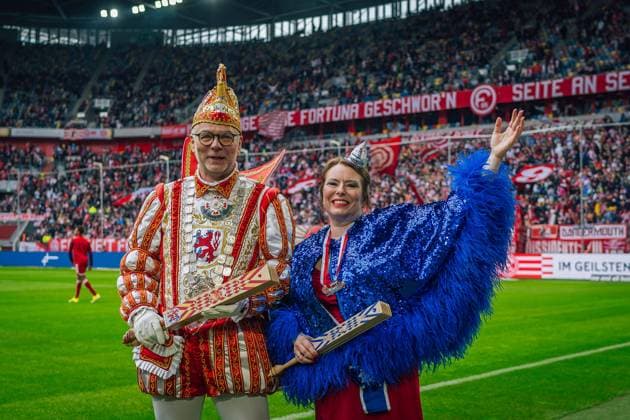 City prince and princess Uwe and Melanie Willer, Duesseldorf, before the match, GER Fortuna Duesseldorf vs SV Elversberg, Football, 2 Bundesliga, Matchday 21, Season 2023 2024, 10 02 2024 DFB DFL REGULATIONS PROHIBIT ANY USE OF PHOTOGRAPHS AS IMAGE SEQUENCES AND OR QUASI VIDEO, GER Fortuna Duesseldorf vs SV Elversberg, Football, 2 Bundesliga, Matchday 21, Season 2023 2024, 10 02 2024 Duesseldorf Copyright: xEibner-Pressefoto FabianxFriesex EP_FFE