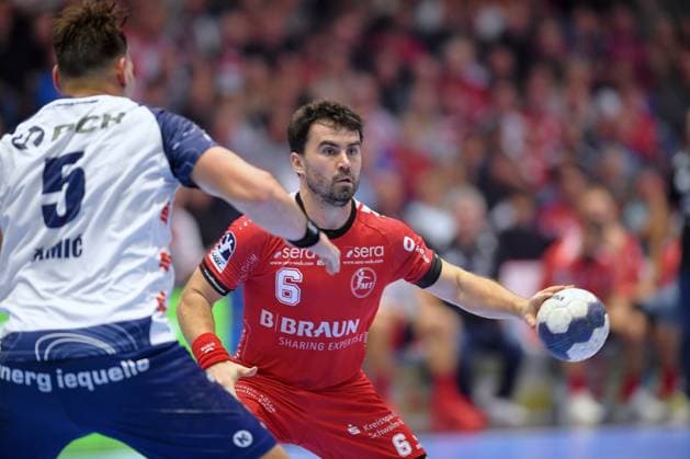 Erik Balenciaga MT Melsungen 6 on the ball , Josip Simic 1 VfL Potsdam 5 , GER, MT Melsungen 1 VfL Potsdam, Handball, 1 Bundesliga Maenner, 2 Matchday, Season 2024 2025, 12 09 2024, GER, MT Melsungen 1 VfL Potsdam, Handball, 1 Bundesliga Maenner, 2 Matchday, 12 09 2024 Kassel Copyright: xEibner-Pressefotox-xRolandxSippex EP_RSL