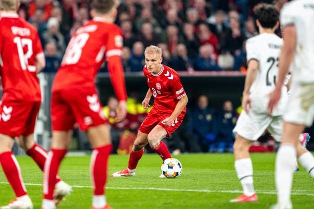 Denmark v Portugal, UEFA Nations League, Copenhagen, Denmark Copenhagen, Denmark. 20th, March 2025. Gustav Isaksen (8) of Denmark seen during the UEFA Nations League play-off match between Denmark and Portugal at Parken in Copenhagen. Denmark, Copenhagen Copyright: xGonzalesxPhoto FrederikkexJensenx
