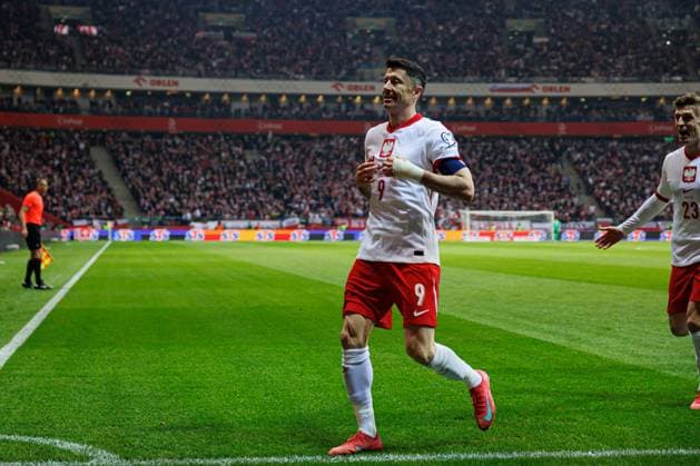 Robert Lewandowski seen celebrating after scoring goal during World Cup 2026 European Qualifying game between national teams of Poland and Lithuania at PGE Narodowy (Maciej Rogowski) Warsaw PGE Narodowy Poland Copyright: xMaciejxRogowskix polandlithuania2425-523