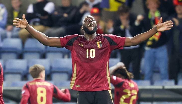 Belgium s Romelu Lukaku celebrates after scoring during a soccer game between Belgian national team, Nationalteam the Red Devils and Ukraine, Sunday 23 March 2025 in Genk, the return leg of the Nations League playoff. Ukraine won the first leg 3-1. VIRGINIExLEFOUR x115473731x