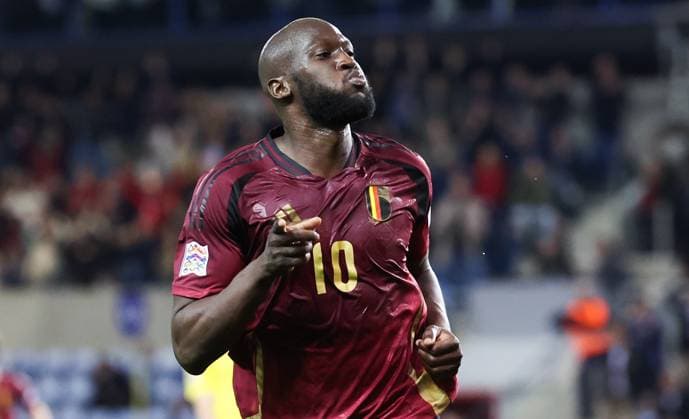 Belgium s Romelu Lukaku celebrates after scoring during a soccer game between Belgian national team, Nationalteam the Red Devils and Ukraine, Sunday 23 March 2025 in Genk, the return leg of the Nations League playoff. Ukraine won the first leg 3-1. VIRGINIExLEFOUR x115474715x