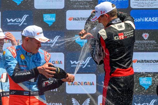 AUTO - WRC, Motorsport Rallye, WM - RALLY ITALIA SARDEGNA 2025 OGIER Sebastien, Toyota GR Yaris Rally1, portrait, podium, portrait during the 2025 Rally Italia Sardegna, 6th round of the 2025 WRC World Rally Car Championship, from June 5 to 8, 2025 at Olbia, Italy - OlbiaItaly Copyright: xNikosxKatikisx