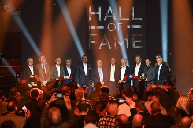 All award winners and laudators from left Bastian SCHWEINSTEIGER, Mark TRAUTMANN deputy for his father Bert Trautmann, DFB President Bernd NEUENDORF, Benno MOEHLMANN, Möhlmann, Guido BUCHWALD, Otto REHHAGEL, Hansi MUELLER, Müller, Klaus FISCHER, Horst HRUBESCH, Philipp LAHM, Manfred KALTZ and Manuel NEUKIRCHNER, Head of the Football Museum, HALL OF FAME Award Ceremony 2025 on 06 10 2025 at the German Football Museum in Dortmund Germany Â