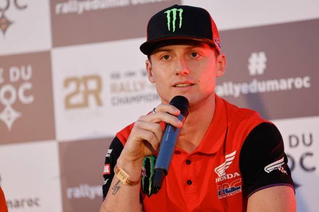 W2RC - RALLYE DU MAROC 2025 SCHAREINA Tosha (ESP), Monster Energy Honda HRC, Honda CRF 450, FIM W2RC, RallyGP, portrait, during the Post-Event press conference, PK, Pressekonferenz of the Rallye du Maroc 2025, 5th round of the 2025 WR2C on October 17, 2025 in Erfoud, Morocco - ErfoudMorocco Copyright: xFREDERICxLExFLOCxHx