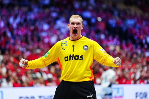 Cheering after David Spaeths save Germany, 01 DEN, Germany vs France, Handball, EHF European Championship 2026, Main Round, Matchday 4, 28 01 2026 DEN, Germany vs France, Handball, EHF European Championship 2026, Main Round, Matchday 4, 28 01 2026 Herning Copyright: xEibner-Pressefoto MarcelxvonxFehrnx EP_MFN