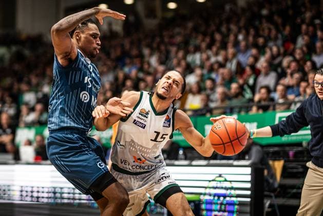 Jordan Roland Gladiators Trier in a duel with Osun Osunniyi MLP Academics Heidelberg , Vet Concept Gladiators Trier vs MLP Academics Heidelberg, Basketball, easyCredit BBL, Matchday 23, Season 2025 2026, 09 03 2026 Vet Concept Gladiators Trier vs MLP Academics Heidelberg, Basketball, easyCredit BBL, Matchday 23, Season 2025 2026, 09 03 2026 Copyright: xEibner-Pressefoto AlexanderxNeisx EP_ANS