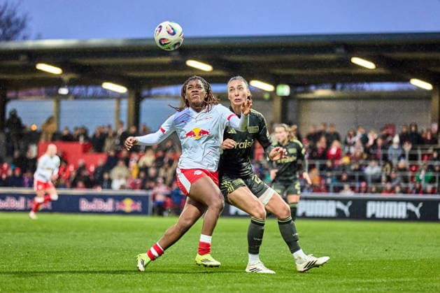 14 03 2026, GER, Womens Soccer, BL, 2025 2026, RB Leipzig 1 FC Union Berlin Delice Boboy 17, RB Leipzig, left, action, with ball, duel, view to the ball Leipzig training center of the Red Bull Saxony Germany