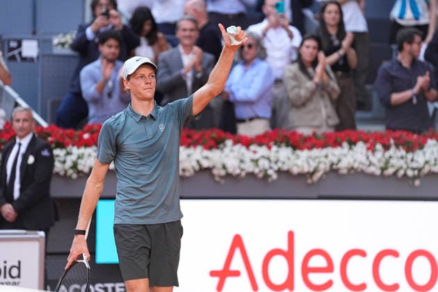 April 24, 2026, Madrid, Madrid, Spain: Jannik Sinner of Italy reacts after winning against Benjamin Bonzi of France during the Mutua Madrid Open 2026, ATP, Tennis Herren Masters 1000 and WTA, Tennis Damen 1000, at La Caja Magica on April 24, 2026 in Madrid, Spain. Mutua Madrid Open 2026 - Day 5 - ZUMAa181 20260424_zaa_a181_353 Copyright: xOscarxJ.xBarrosox