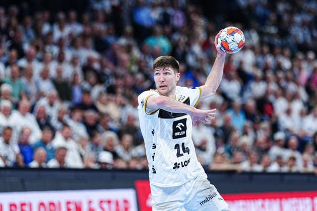7 meter throw goal Lukas Zerbe THW Kiel, 24 GER, THW Kiel vs RK Nexe, Handball, EHF European League, quarter-final, second leg, 2025 2026 season, 05 05 2026 GER, THW Kiel vs RK Nexe, Handball, EHF European League, quarter-final, second leg, 2025 2026 season, 05 05 2026 Kiel Copyright: xEibner-Pressefoto MarcelxvonxFehrnx EP_MFN
