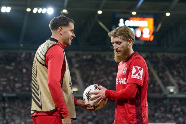 Christian Günter Christian Guenter SC Freiburg, 30 gives Jan Niklas Beste SC Freiburg, 19 the ball , Germany, football, UEFA Europa League, semi-final, second leg, 2025 2026, SC Freiburg vs SC Braga, 07 05 2026, Europa Park Stadion, Freiburg Freiburg Europa Park Stadion Baden Württemberg Germany Copyright: xArnexAmbergx