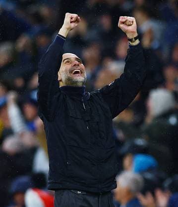 Manchester City manager Pep Guardiola celebrates their teams goal 2-0 Manchester City v Crystal Palace, Premier League, Football, Etihad Stadium, Manchester , UK - 13 May 2026Manchester Etihad Stadium United Kingdom EDITORIAL USE ONLY No use with unauthorised audio, video, data, fixture lists, club league logos or live services. Online in-match use limited to 120 images, no video emulation. No use in betting, games or single club league player publications. Copyright: xMattxWest Shutterstockx 16871265h