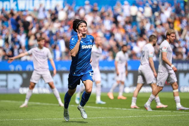 Shio Fukuda Karlsruher SC, 13 with the equalizer to 1 1, Karlsruher SC vs VfL Bochum, 2 Bundesliga, 34 Matchday, 2025 2026, 17 05 2026, DFL REGULATES PROHIBIT ANY USE OF PHOTOGRAPHS AS IMAGE SEQUENCES AND OR QUASI VIDEO, Karlsruher SC vs VfL Bochum, 2 Bundesliga, 34 Matchday, 2025 2026, 17 05 2026 Karlsruhe Copyright: xEibner-Pressefoto JanxPrihodax EP_JPA