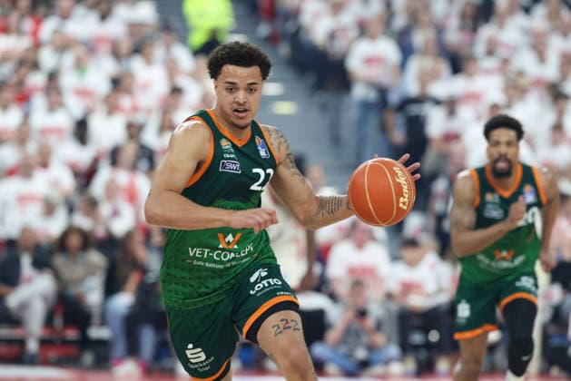 Nolan Adekunle Vet Concept Gladiators Trier, 22 with ball, GER, FC Bayern Basketball vs Vet Concept Gladiators Trier, Basketball, easycredit Basketball Bundesliga, Playoffs, quarterfinals season 2025 2026, 17 05 2026, GER, FC Bayern Basketball vs Vet Concept Gladiators Trier, Basketball, easycredit Basketball Bundesliga, Playoffs, quarterfinals season 2025 2026, 17 05 2026 Muenchen Copyright: xEibner-Pressefoto JennixMaulx EP_JML