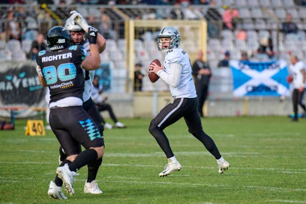 European Football Alliance, EFA, Munich Ravens, Raiders Tirol, Munich, 8 Steven Krajewski Raiders Tirol, QB European Football Alliance, EFA, Munich Ravens, Raiders Tirol, Munich, Stadion an der Grünwalder Straße, American Football München Städtisches Stadion an der Grünwalder Straße Bayern Germany Copyright: xAmericanxFootballxNetworkx(AF.N)x·xGerhardxLehnerx