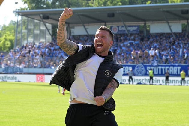 Pascal Reinhardt SG Sonnenhof Grossaspach, coach cheers SV Stuttgarter Kickers vs SG Sonnenhof Grossaspach, football, men, DB Regio wfv cup final, season 2025 2026, 23 05 2026 SV Stuttgarter Kickers vs SG Sonnenhof Grossaspach, football, men, DB Regio wfv cup final, season 2025 2026, 23 05 2026 Stuttgart Copyright: xEibner-Pressefoto TobiasxBaurx EP_TBR
