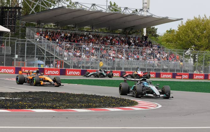 23 05 2026, Circuit Gilles Villeneuve, Montreal, FORMULA 1 LENOVO GRAND PRIX DU CANADA 2026 , pictured George Russell GBR , Mercedes AMG Petronas Formula One Team, Lando Norris GBR , McLaren Mastercard F1 Team, Andrea Kimi Antonelli ITA , Lewis Hamilton GBR , Scuderia Ferrari HP Photo by Mark Urquhart Hasan Bratic DeFodi Images