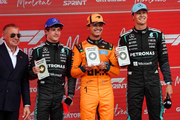 F1 - CANADIAN GRAND PRIX 2026 KIMI ANTONELLI Andrea (ita), Mercedes AMG F1 Team W16, portrait RUSSELL George (gbr), Mercedes AMG F1 Team W17, portrait NORRIS Lando (gbr), McLaren F1 Team MCL40, portrait Jean Alesi sprint race during the Formula 1 Grand Prix du Canada 2026, 5th round of the 2026 Formula One World Championship, WM, Weltmeisterschaft from May 22 to 24, 2026 on the Circuit Gilles Villeneuve, in Montrà al, Canada - Montrà alCanada Copyright: xXavixBonillax