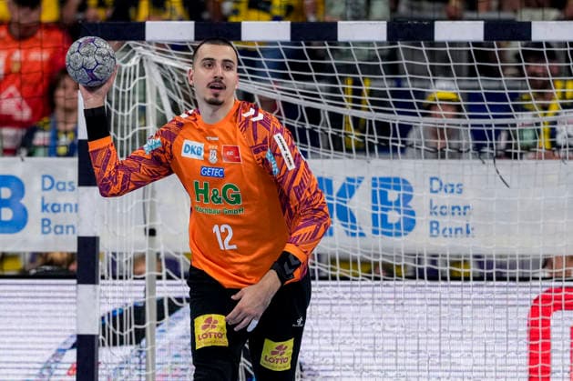 Matej Mandic Goalkeeper, SCM, 12 , on the ball, single picture, single photo, action, action, 24 05 2026, Mannheim Germany , Handball, Bundesliga, Rhein Neckar Löwen SC Magdeburg xozx