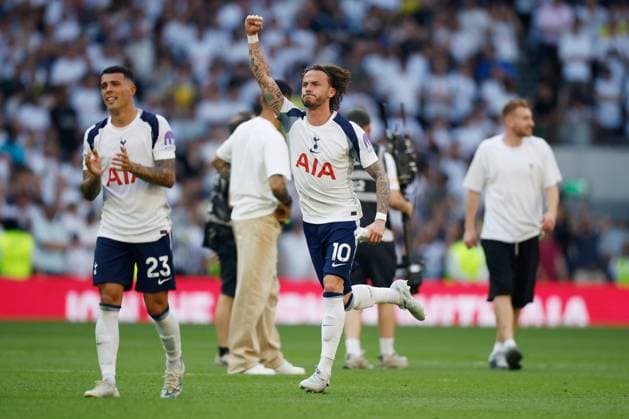 James Maddison of Tottenham Hotspur celebrates at full time Tottenham Hotspur v Everton, Premier League, Football, Tottenham Hotspur Stadium, London, UK - 24 May 2026London Tottenham Hotspur Stadium United Kingdom EDITORIAL USE ONLY No use with unauthorised audio, video, data, fixture lists, club league logos or live services. Online in-match use limited to 120 images, no video emulation. No use in betting, games or single club league player publications. Copyright: xWillxCooper Shutterstockx 16889865ah