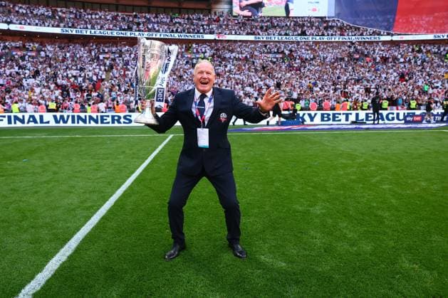 John McGinlay of Bolton Wanderers celebrates at the end of the match Bolton Wanderers v Stockport County, EFL Sky Bet League One, Play-Off Final, Football, Wembley Stadium, London, UK - 24 May 2026London Wembley Stadium United Kingdom EDITORIAL USE ONLY No use with unauthorised audio, video, data, fixture lists, club league logos or live services. Online in-match use limited to 120 images, no video emulation. No use in betting, games or single club league player publications. Copyright: xPaulxCurrie Shutterstockx 16889803js