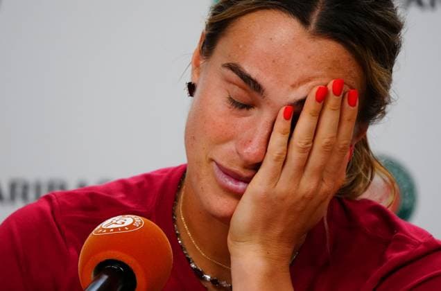 An emotional Aryna Sabalenka at her post match press conference, PK, Pressekonferenz following her quarter final defeat to Diana Shnaider French Open Tennis, Day Eleven, Tennis, Roland Garros, Paris, France - 03 Jun 2026Paris Roland Garros France EDITORIAL USE ONLY No use with unauthorised audio, video, data, fixture lists, club league logos or live services. Online in-match use limited to 120 images, no video emulation. No use in betting, games or single club league player publications. Copyright: xJavierxGarcia Shutterstockx 16906556bj