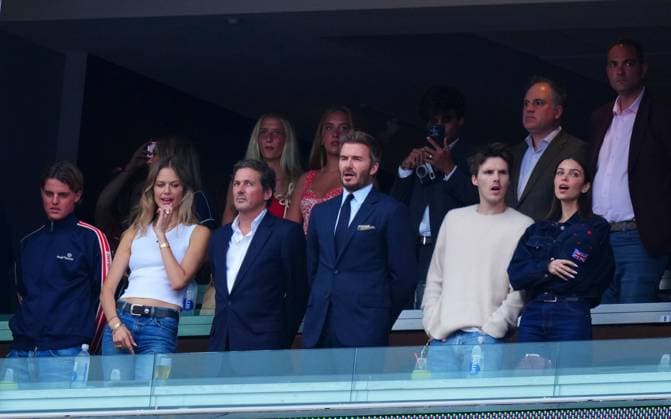 David and Cruz Beckham, with Brazilian-German girlfriend Jackie Apostel, sing the National Anthem England v Ghana, 2026 FIFA World Cup, WM, Weltmeisterschaft, Fussball Group L, Football, Boston Stadium, Foxborough, Massachusetts, USA - 23 Jun 2026Foxborough Boston Stadium Massachusetts (MA) United States of America EDITORIAL USE ONLY No use with unauthorised audio, video, data, fixture lists, club league logos or live services. Online in-match use limited to 120 images, no video emulation. No use in betting, games or single club league player publications. Copyright: xJavierxGarcia Shutterstockx 16956021gr