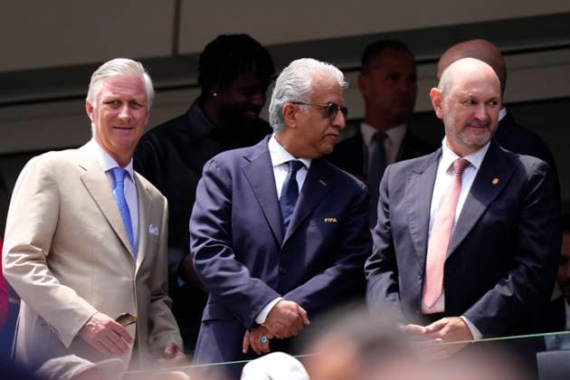 Spain v Belgium: Quarter Final - FIFA World Cup, WM, Weltmeisterschaft, Fussball 2026 Pascale Van Damme, President Belgium Football Association, King Philippe of Belgium, Shaikh Salman Bin Ebrahim Al Khalifa, FIFA Council Vice President and Rafael Louzan, President of the Royal Spanish Football Federation, attend during the FIFA World Cup 2026 Quarter Final match between Spain and Belgium at Los Angeles Stadium on July 10, 2026 in Inglewood, California. Inglewood CA United States Copyright: xJosexBretonx originalFilename:bretonhernandez-spainvbe260709_npw14.jpg