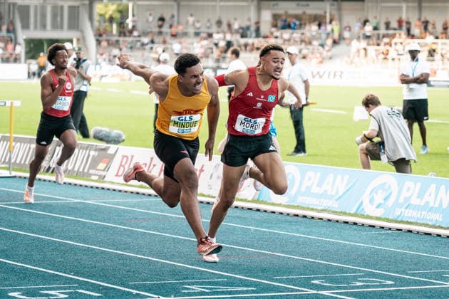 Minoue Gregory, Tracksrunner Bonn, Men s 110m Hurdles, 838, Mordi Manuel, Hamburger SV, Men s 110m Hurdles, 555, GER, Track and Field, Athletics, German Championships, The Finals, Wattenscheid, July 25, 2026, GER, Track and Field, Athletics, German Championships, The Finals, Wattenscheid, July 25, 2026, Wattenscheid Copyright: xStefanxMayerx EP_SMR