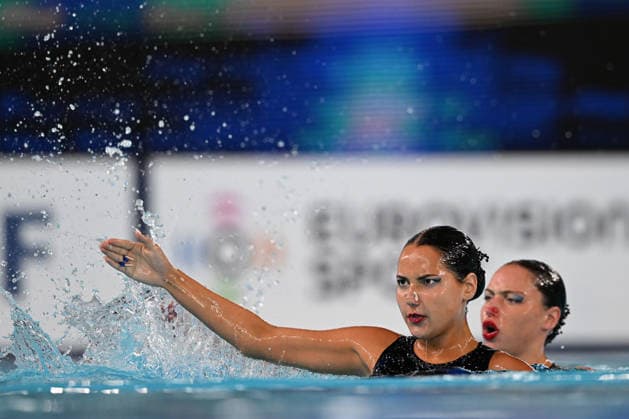 France, Paris, Centre Aquatique Olympique Metropole du Grand Paris, July 31, 2026, European Aquatics Championships, Artistic Swimming, Day 1, Duet Free Preliminary: Raya Furnadzhieva and Lora Zheynova of Bulgaria. Photo by Eibner Pressefoto, Tino Henschel. European Aquatics Championships, Artistic Swimming, Day 1, Duet Free Preliminary, Paris Copyright: xEibnerxPressefotox