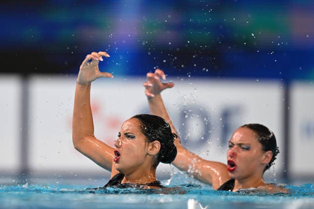 France, Paris, Centre Aquatique Olympique Metropole du Grand Paris, July 31, 2026, European Aquatics Championships, Artistic Swimming, Day 1, Duet Free Preliminary, Raya Furnadzhieva and Lora Zheynova of Bulgaria. Photo by Eibner Pressefoto, Tino Henschel. European Aquatics Championships, Artistic Swimming, Day 1, Duet Free Preliminary, Paris Copyright: xEibnerxPressefotox