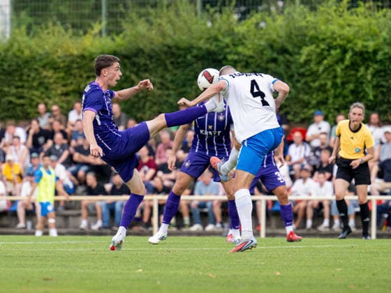 Soccer, Men s, 2026–2027 Season, Northeast Regional League, Matchday 2, SV Tasmania Berlin vs. FC Erzgebirge Aue, from left: Tim Maciejewski (Aue), Steffen Eder (Tasmania), July 31, 2026, Copyright: xSebastianxRäppold MatthiasxKochx