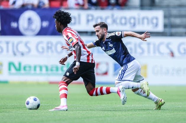 Sports, Soccer, 3rd Division, 2026–2027 Season, Friendly Match: Sparta Rotterdam vs. MSV Duisburg, August 1, 2026, Sparta Stadium Het Kasteel, Can Coskun (MSV Duisburg), 27, Tackle, Rotterdam, Sparta Stadium Het Kasteel, Netherlands